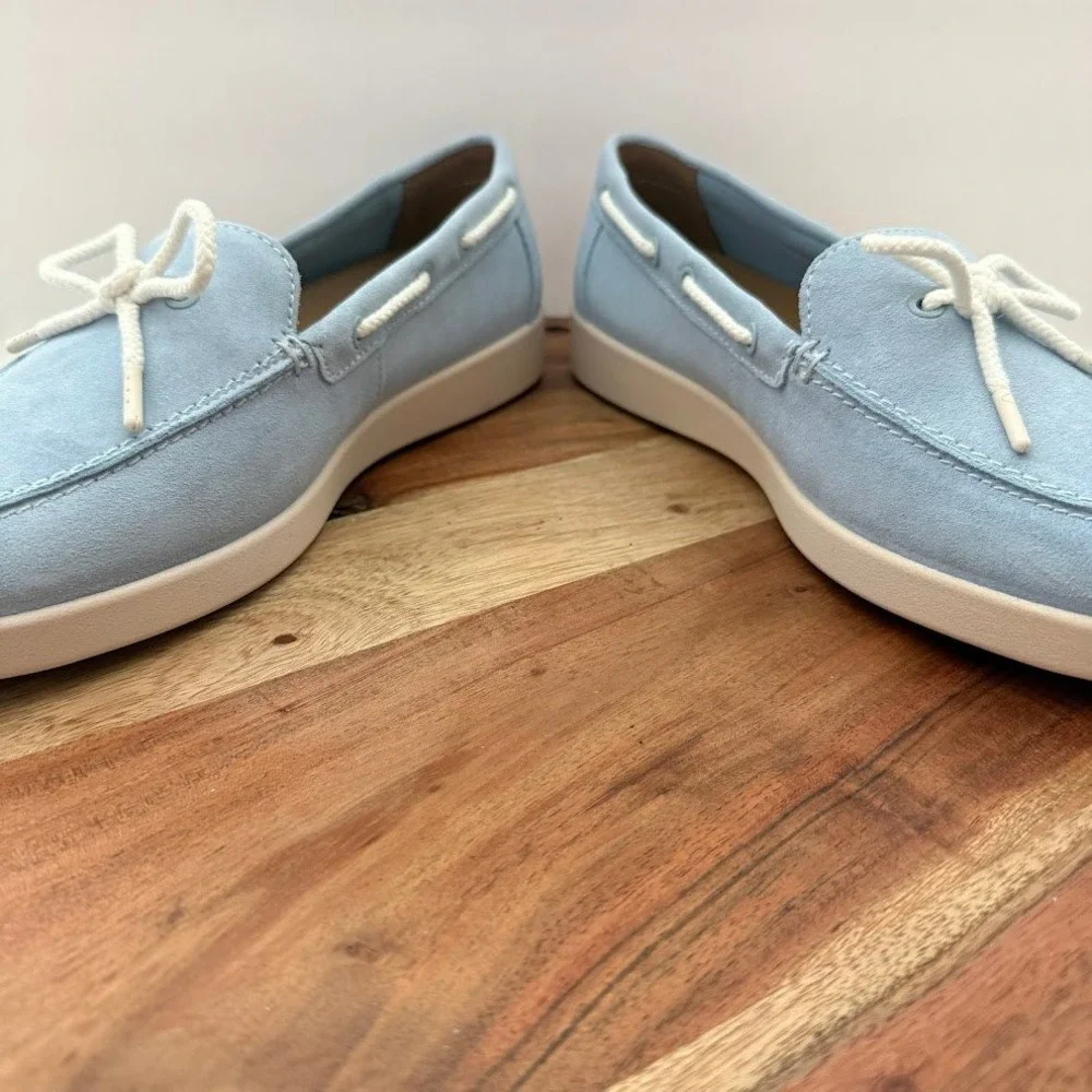 Naturalizer Womens 8W Keelboat Ice Blue Leather Boat Shoe Loafers J4686L5401